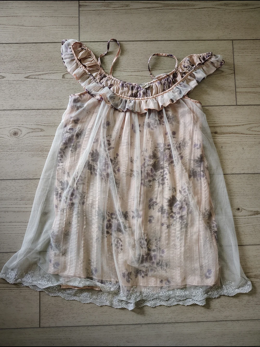 Sheer Floral Ruffle Cami — Blush and Lavender